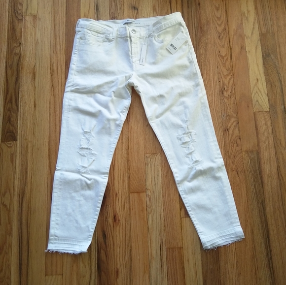 J Brand Cropped Low Rise Jeans 9326 White Distressed Cotton Skinny Raw Hem 31 - Picture 11 of 16